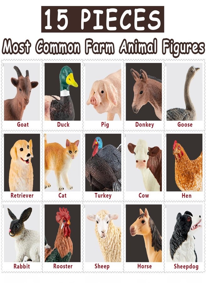 Divwa 15 Pcs Farm Animal Toy for Toddler Kid, Plastic Toy Farm Animal Figure Set Playset Including Cow Horse Goat Sheep Pig Donkey Goose Duck Turkey Chicken Dog Cat Rabbit for Kid Age 3-5 5-7 - Image 3